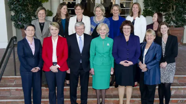 澳洲新內閣女性成員與陸克文合影