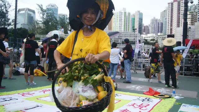 村民展示自种蔬果