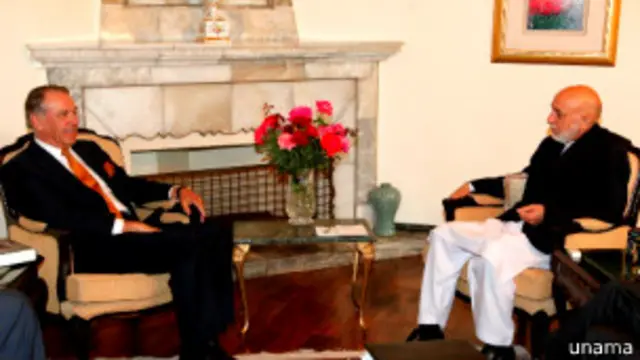 'من خوشحالم که رئیس جمهور حامد کرزی و رئیسان هر دو مجلس شورای ملی اطمینان دادند که دو قانون مربوط به انتخابات را به زودترین فرصت ممکن به تصویب برسانند'