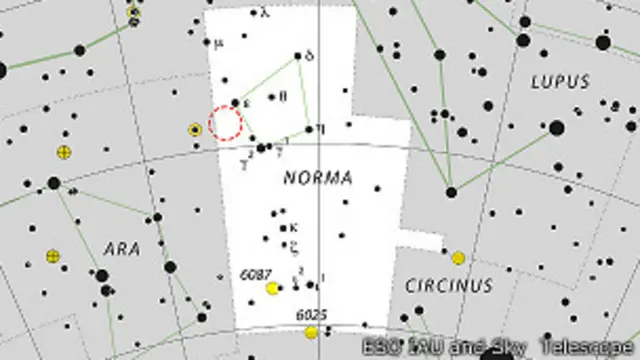 Mapa de la constelación austral de Norma (La regla del Carpintero)
