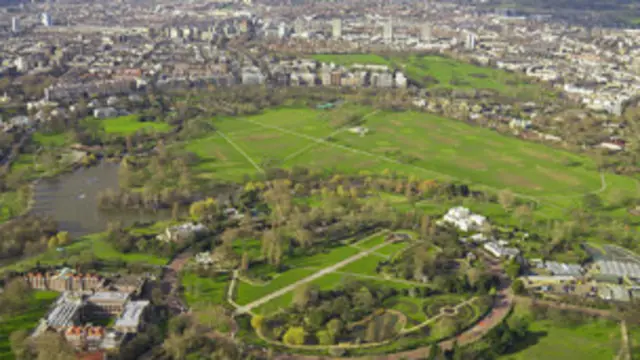 攝政公園鳥瞰圖，顯示公園為倫敦綠地建設的貢獻