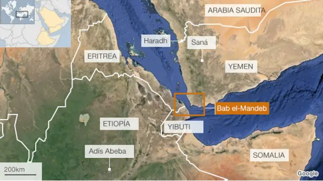 Mapa del trayecto de Etiopía a Arabia Saudita