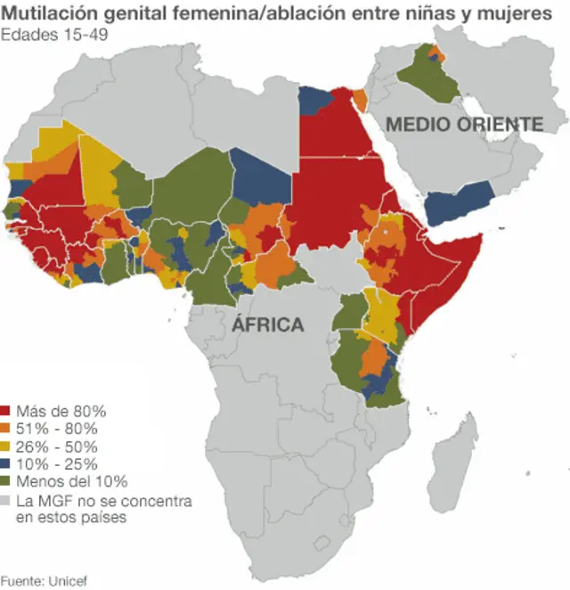 Mapa sobre mutilación genital femenina
