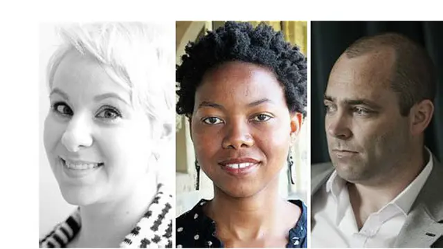 (از راست) رایان، هریس و بولاوایو با نخستین رمان خود به فهرست نامزدهای بوکر راه یافته اند