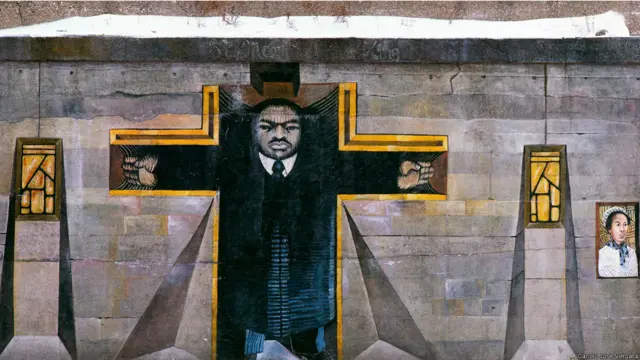 MLK Jr. Mural under the viaduct, South Side Chicago, 1980 by B. Walker