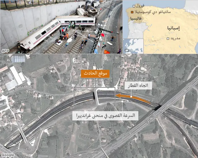 خريطة موقع حادث القطار في إسبانيا