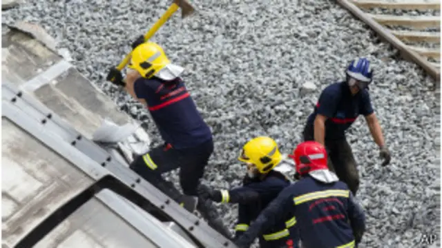 Trabajadores en accidente de tren en España