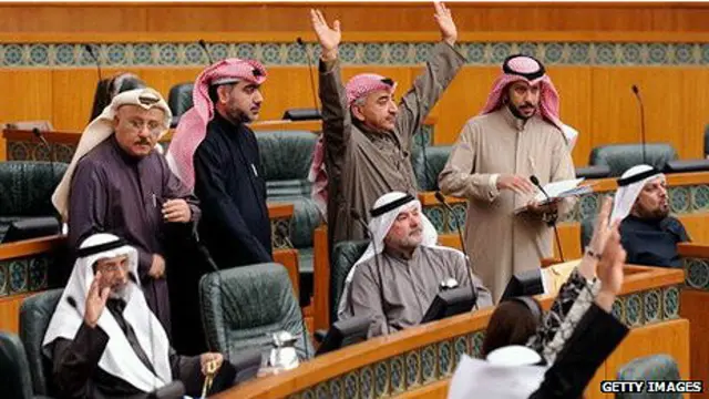 وجود احزاب سیاسی در کویت غیر قانونی است و بنابرین نمایندگان مجلس بر اساس وابستگیهای قبیله ای، مذهبی و یا فرقه ای انتخاب می شوند