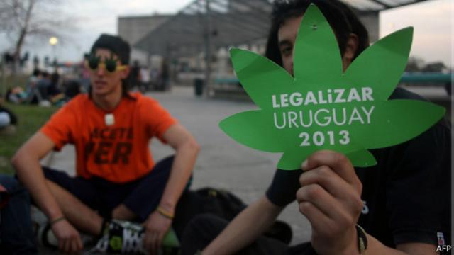 Jovens fazem defesa de projeto de lei que legaliza a maconha no Uruguai (AFP)