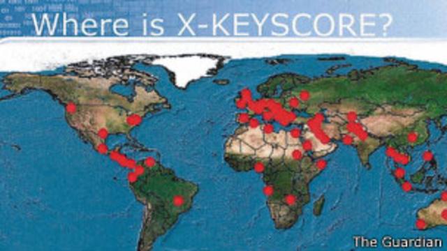 Mapa de onde está o XKeyscore (The Guardian)