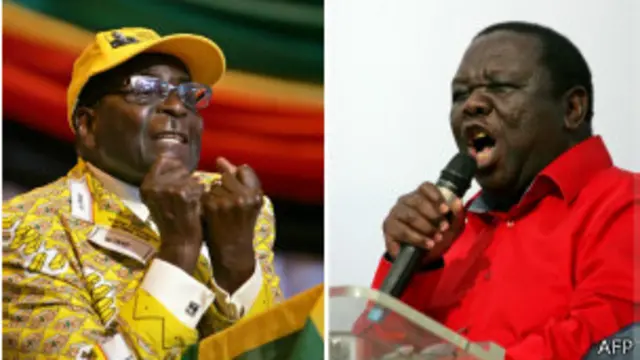 Морган Цвангираи (справа) и Роберт Мугабе