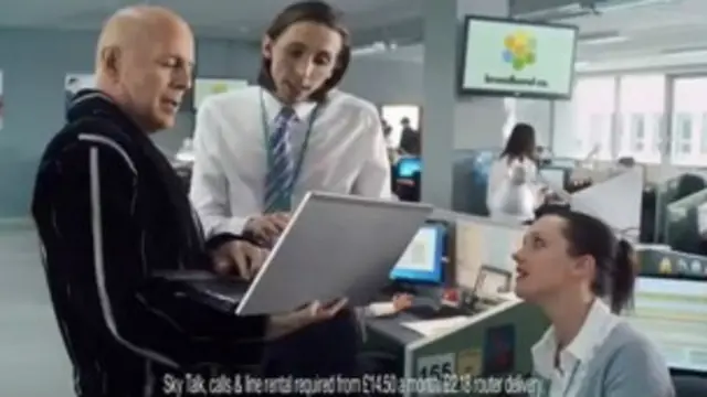 好萊塢明星布魯斯•威利斯為Sky寬帶所做的廣告被禁。