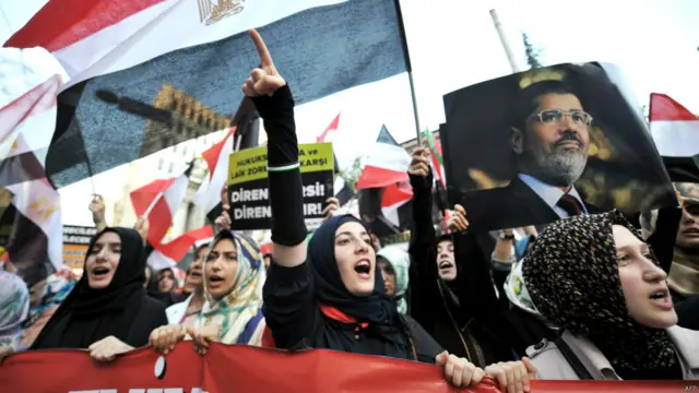 इंस्तांबुल में प्रदर्शन करते मोहम्मद मुर्सी के समर्थक. 