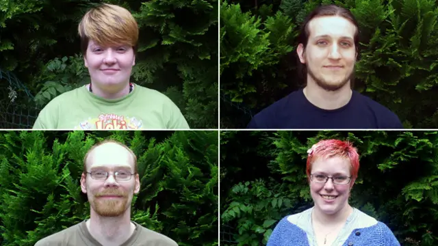 तस्वीर में बाएं ऊपर से क्लॉकवाइज देखें. सारा, क्रिस, चार्ली और टॉम. 