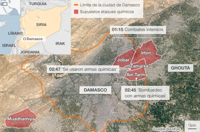 Mapa del supuesto ataque químico