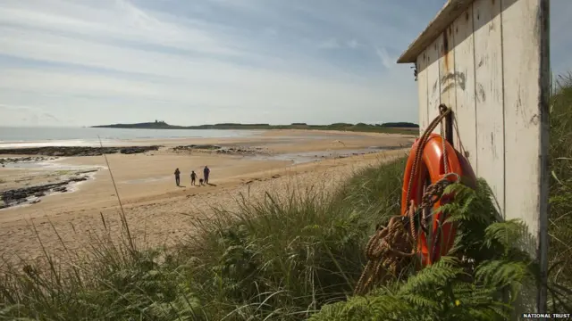 डंस्टनबर्ग महल के सामने से गुज़रते लोग, नेशनल ट्रस्ट