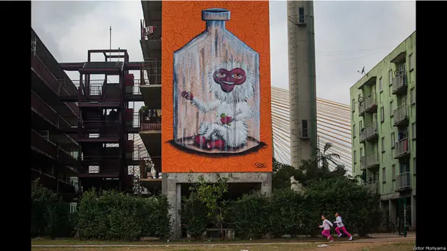 ब्राजील के साओ पाओलो शहर में दीवारों पर चित्रकारी