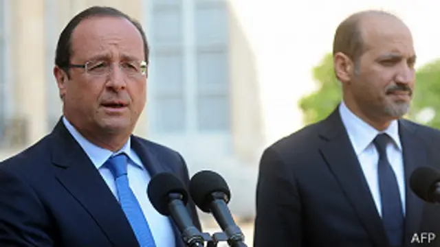 Presidente François Hollande e Ahmad Al-Assi Al-Jarba, líder da oposição síria