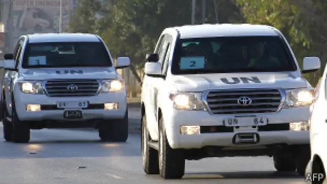 Колонна машин с инспекторами ООН 31 августа 2013 года