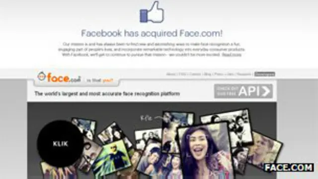 La web de Face.com tras su compra por Facebook