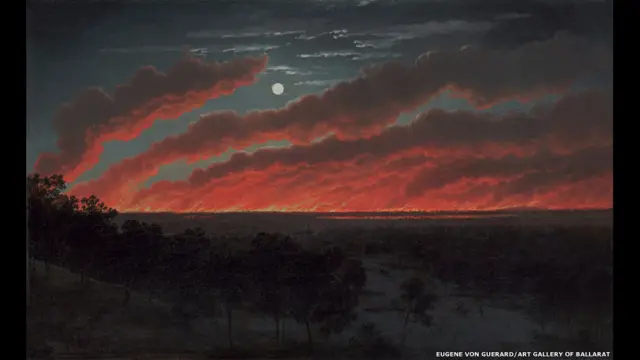 Eugene von Guérard, Bush Fire,1859. Art Gallery of Ballarat