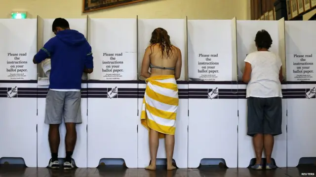 悉尼邦迪灘投票站澳大利亞選民填寫選票（7/9/2013）