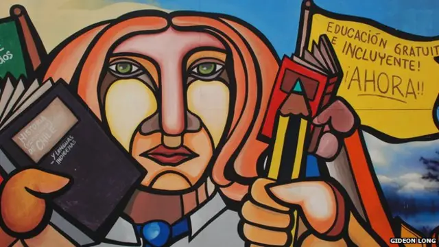 Los coloridos murales del grupo también decoran la sede de la principal federación sindical de Chile, la CUT.