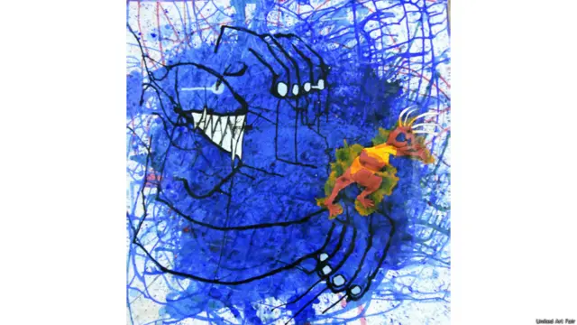 आरती सुंदर ने इस पेंटिंग में कई तरह के पेंट का इस्तेमाल किया है और इसे नाम दिया 'ब्लू एंड दि गर्ल'.