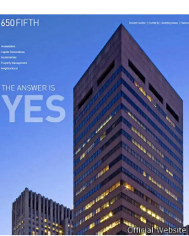 عکس از وبسایت رسمی ساختمان شماره ۶۵۰ خیابان پنجم نیویورک - دولت آمریکا می‌گوید این برج در فاصله سال‌های ۱۹۹۹ تا ۲۰۰۷ میلادی، حدود ۴۰ میلیون دلار درآمد از اجاره داشته است