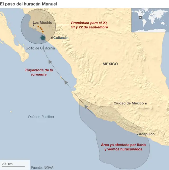Mapa del huracán Manuel