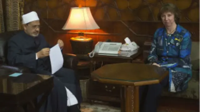 أشتون في لقائها مع شيخ الأزهر أحمد الطيب.