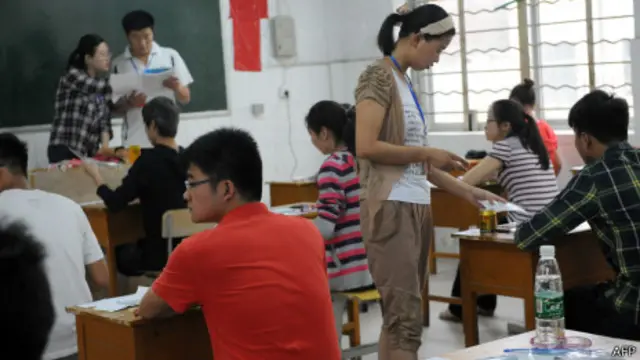 Secundaristas fazendo exame de ingresso na universidade em Bozhou, na China. Foto: AFP
