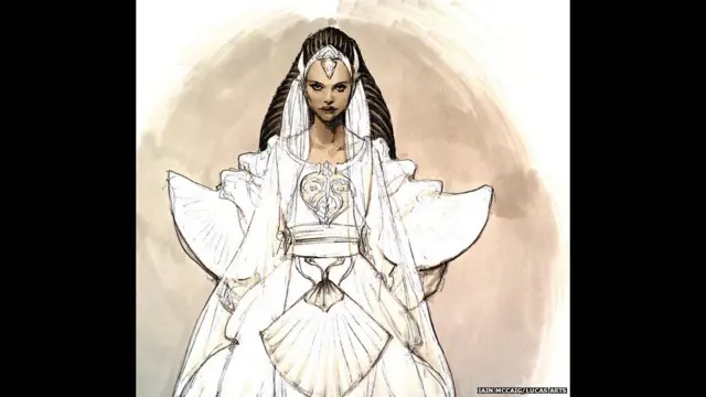 Esse rascunho do vestidoqual a melhor site de apostasnoiva da Rainha Amidala no filme Guerra nas Estrelas: Guerra dos Clones, é inspirado na moda da galáxia mítica. (Imagem Iain McCaig conceito artístico do vestidoqual a melhor site de apostasnoiva da Rainha Amidala)