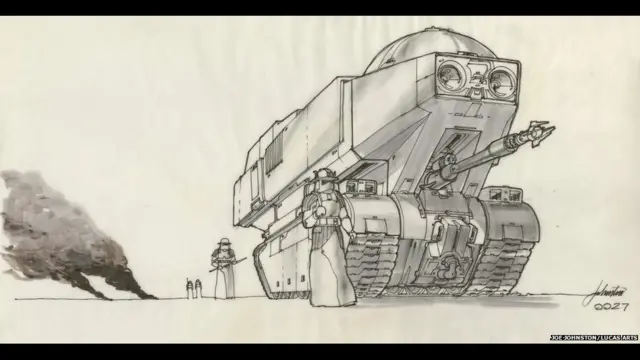 Entre as imagens selecionadas para o livro estão estudos que mostram as várias formasqual a melhor site de apostastransporte desenvolvidas para operar nos diversos mundos que aparecem nos filmes. (Imagem Joe Johnston Tanque Imperial. Conceito artístico para O Império Contra-Ataca).