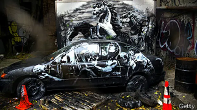 رسمة لبانكسي ظهرت في التاسع من الشهر الحالي بمدينة نيويورك