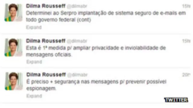 ब्राज़ीली राष्ट्रपति डिल्मा रुसेफ़ के ट्विटर एकाउंट की तस्वीर.