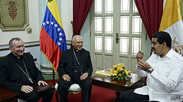 Pietro Parolin, Diego Padrón y Nicolás Maduro