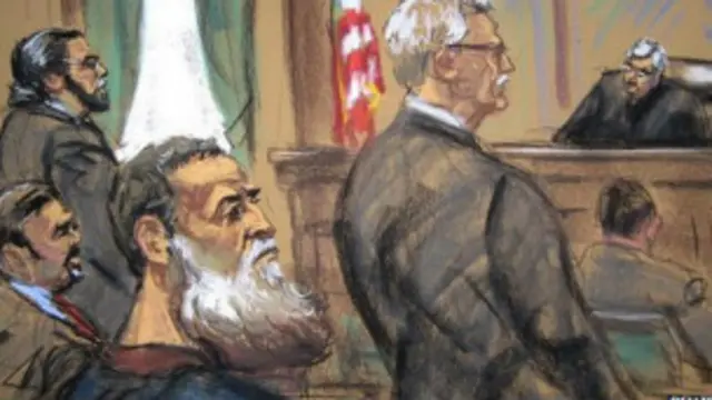 ابو انس اللیبی کے نیویارک کی عدالت میں پیشی کے منظر کا سکیچ