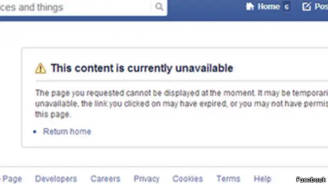 Предупреждение в Facebook