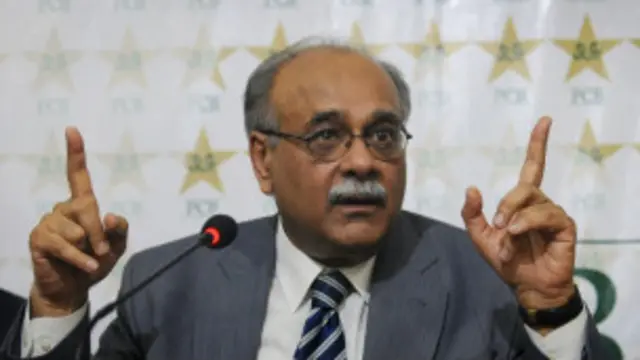 نجم سیٹھی نے توقیرضیا سے ملاقات کے بعد بگ تھری کے معاملے پر صحافیوں کے کسی بھی سوال کا جواب دینے سے انکار کر دیا