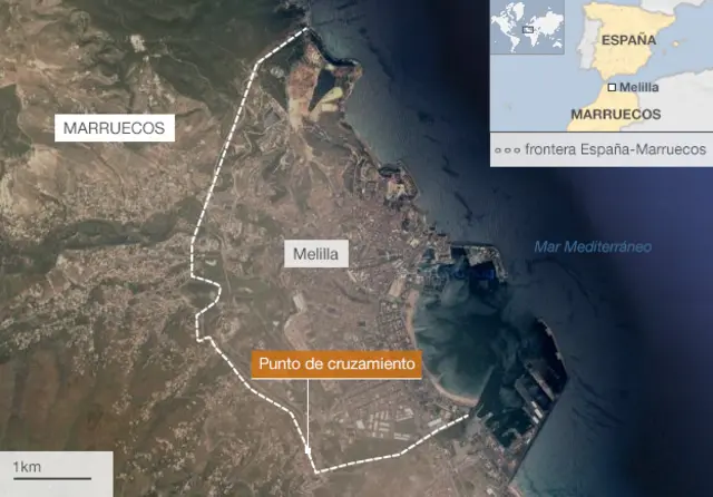 Mapa de Melilla, enclave de España en Marruecos