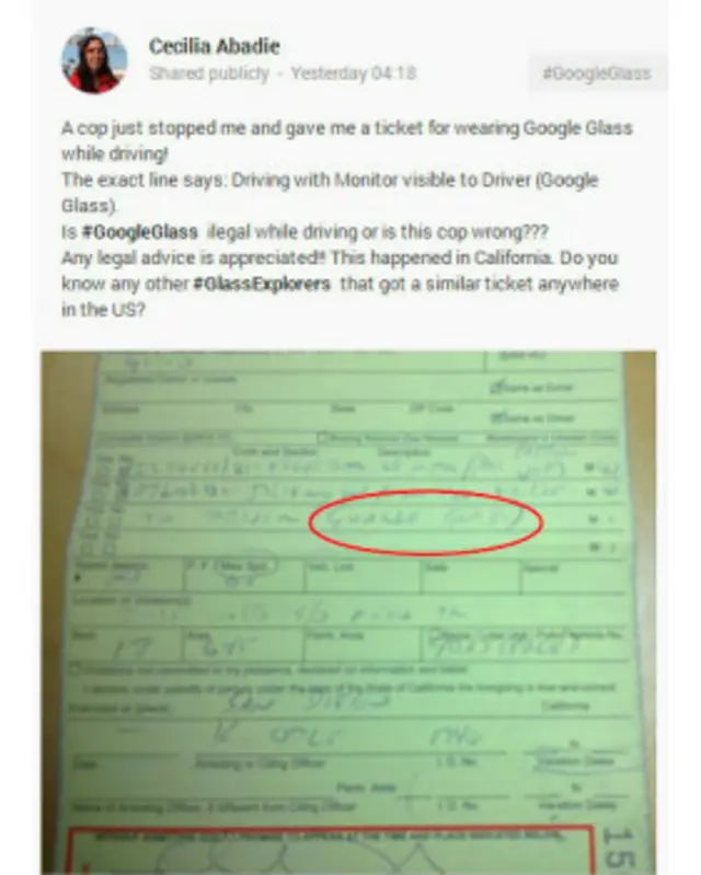 تصویری از برگ جریمه در صفحه گوگل‌پلاس خانم آبدی