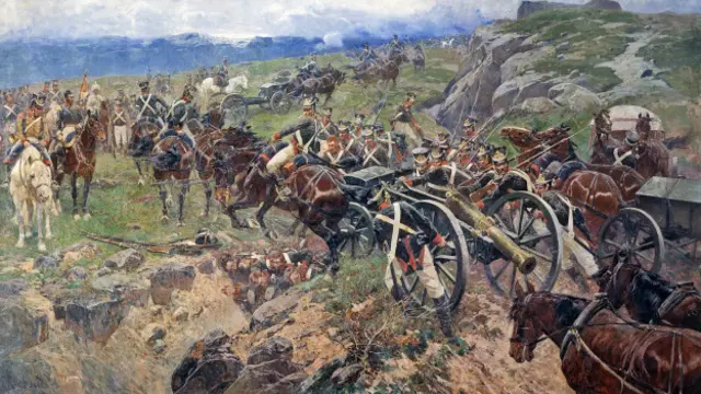 در ژوئن ۱۸۰۵ کاریاگین به همراه صد و پنجاه نفر زنده باقی مانده از افرادش موقع عقب نشینی از اسکران برای حمل دو توپ از یک گودی مجبور شد چند نفر دیگر از افرادش را از دست بدهد که حاضر شده بودند گودی را با بدن های خودشان پرکرده و پل زنده ای درست کنند. این شهادت داوطلبانه در نقاشی معروف فرانس روبو ترسیم شده است