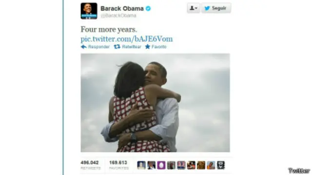 Barack Obama abraça Michelle Obama | Crédito: Twitter