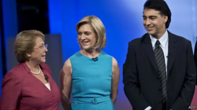 Michelle Bachelet, (à esq.), Evelyn Matthei e Marco Enríquez-Ominami | AFP