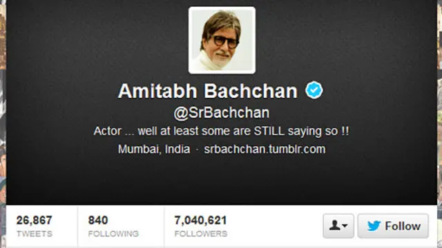 ٹوئٹر پر امیتابھ بچن کے مداحوں کی تعداد 70 لاکھ سے بھی زیادہ