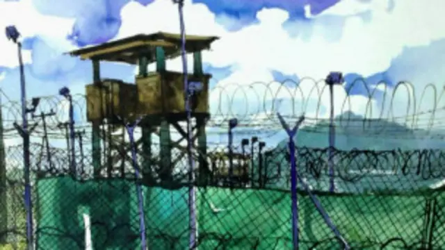 Aquarela sobre prisão de Guantánamo, feita por Steve Mumford. Foto: reprodução de vídeo