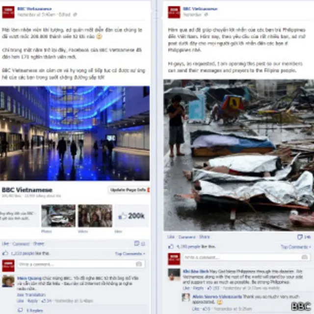 Chia sẻ của BBC Vietnamese Facebook về tin nhắn của bạn người Philippines
