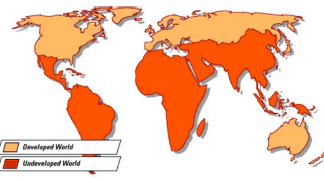 Mapa de regiones "desarrolladas y subdesarrolladas"