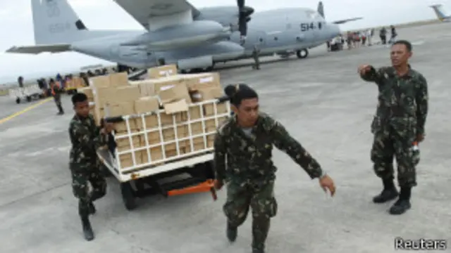 Военнослужащие с гуманитарной помощью